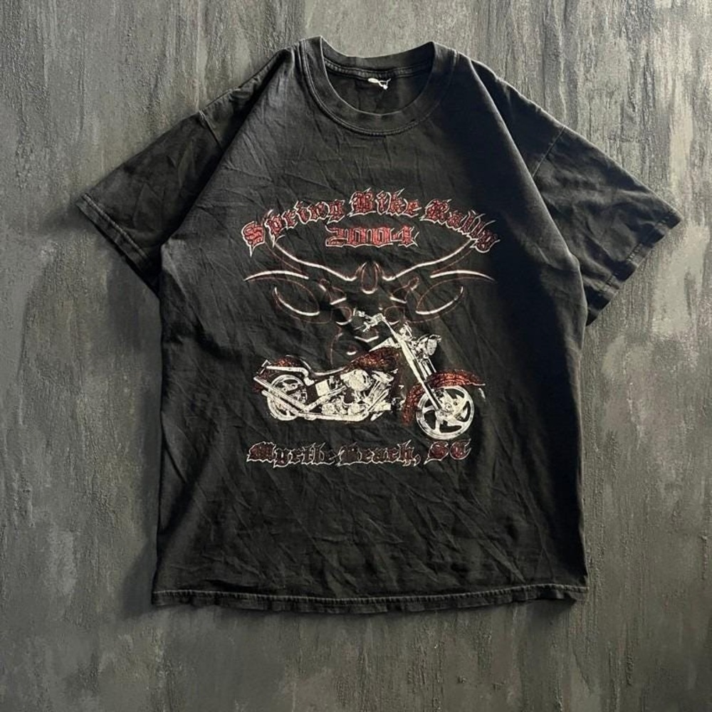 Vintage Bike‎ Rally Shirt Mens Medium Black 2000s Motorbike Chopper Myrtle Beach